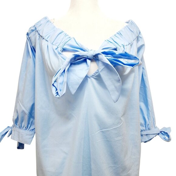 Light Blue Womens Off-Shoulder Blouse With Bow Tie Details & 3/4 Sleeves Size M - Picture 5 of 15